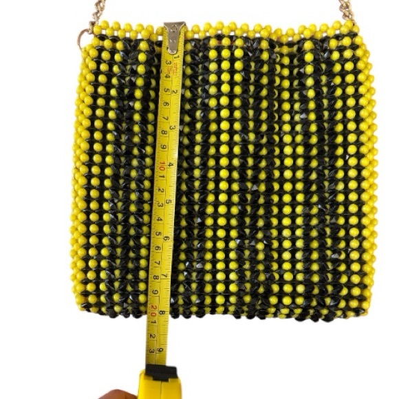 vintage beaded purse yellow and black with gold chain - Picture 5 of 6